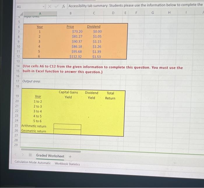  PLEASE TYPE ANSWER AS EXCEL FORMUAL (Use cells A6 to C12