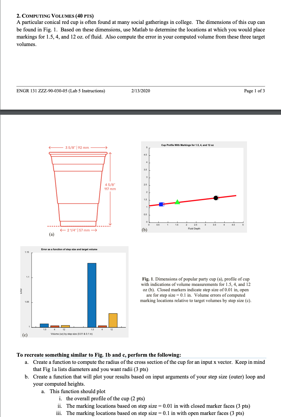  Matlab 2. COMPUTING VOLUMES (40 PTS) A particular conical red cup
