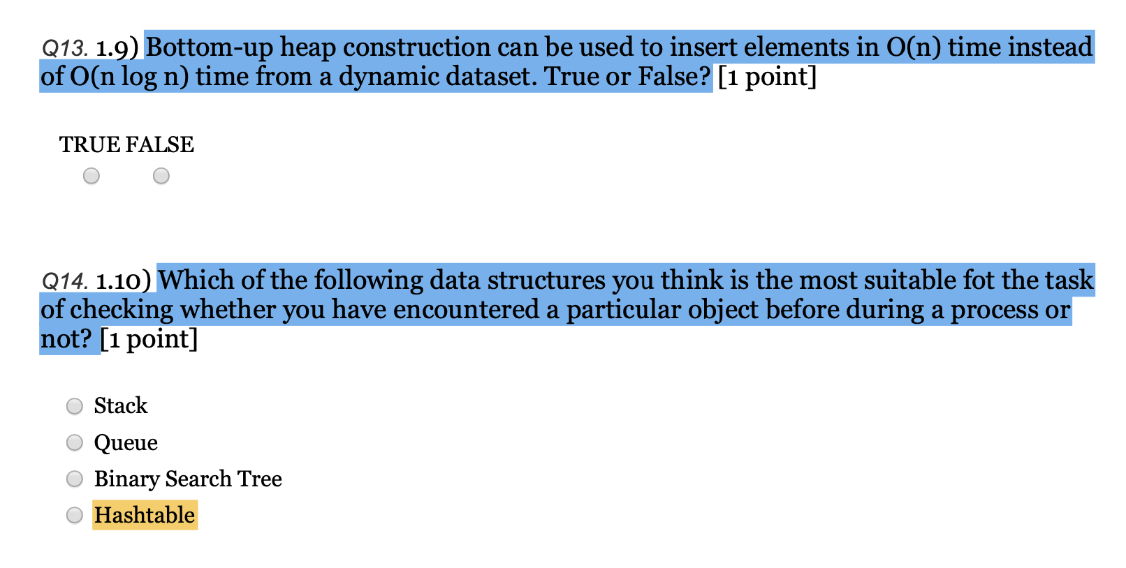  Q13.1.9) Bottom-up heap construction can be used to insert elements in