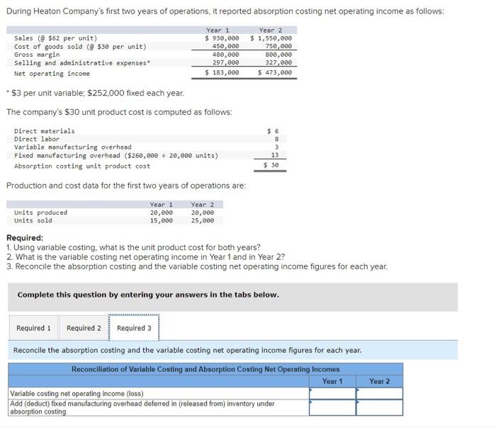 for the first two years of operations are: Required: 1. Using variable