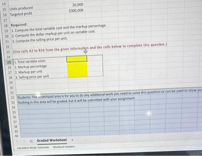 setting product price. Its costs for producing 20,000 units follow. The company