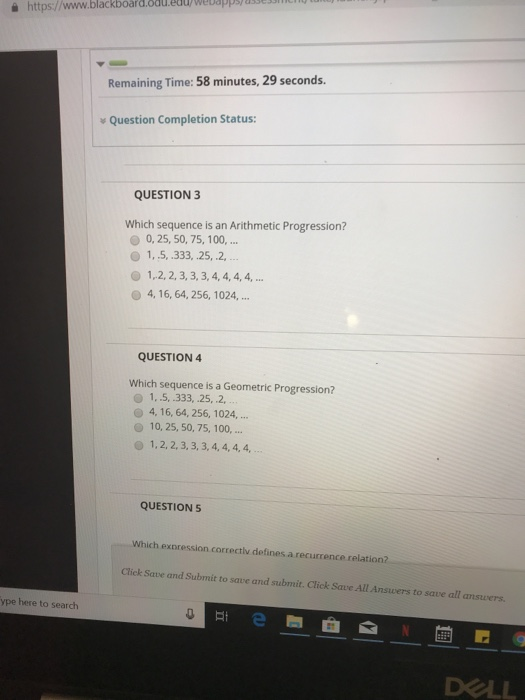  https/www.blackboard.odueu wedapps Remaining Time: 58 minutes, 29 seconds. Question Completion Status