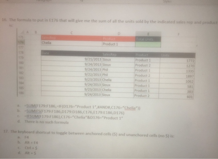 excel 16. The formula to put in E176 that will give me