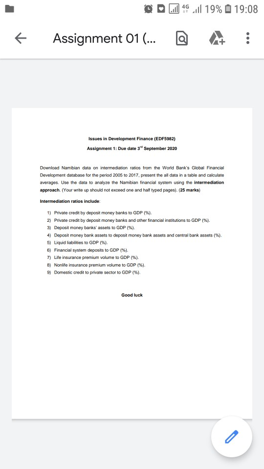 L 4Gull 19% 19:08 Assignment 01 (... Issues in Development Finance