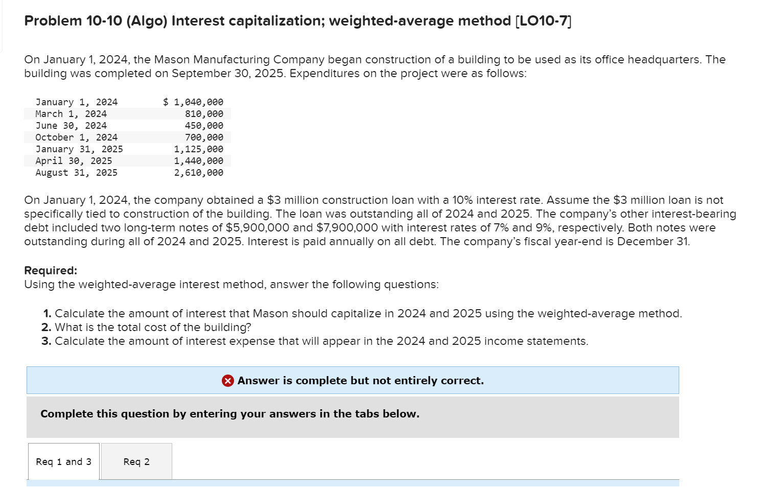  Problem 1010 (Algo) Interest capitalization; weighted-average method [LO10-7] On January 1,