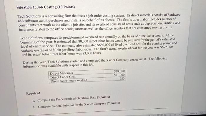  Situation 1: Job Costing (10 Points) Tech Solutions is a consulting
