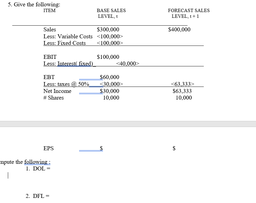 I need help with this question, please. DOL and DFL for both