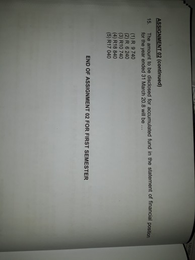  Please help with question 15 urgently ASSIGNMENT 02 (continued) 15. The