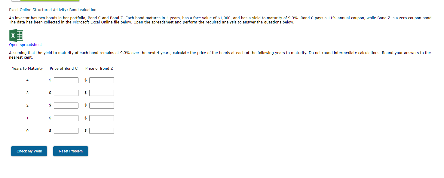 in the Microsoft Excel Online file below. Open the spreadsheet and perform