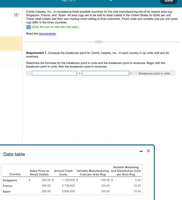 Label Each Steps: Comfy Carpets, Inc., is considering three possible countries for