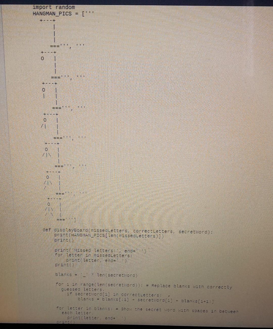 user for their name - Introduces the Hangman Game - List of