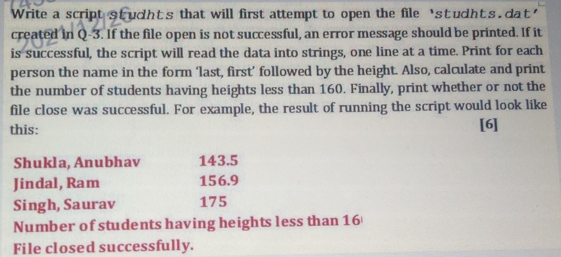  please provide solution on paper (matlab student.dat) Write a script studhts