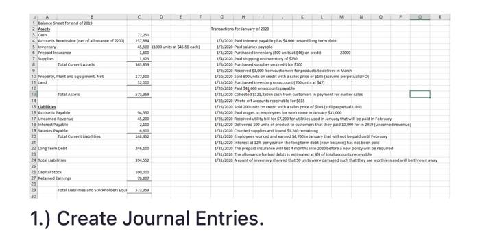  1.) Create Journal Entries