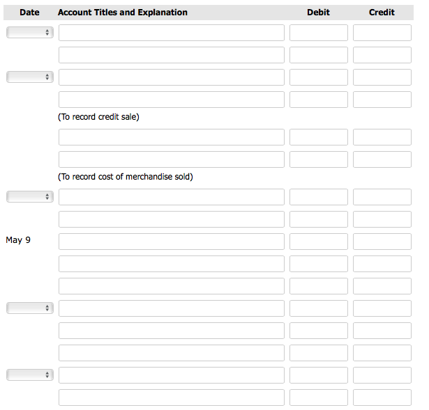 Store completed the following merchandising transactions in the month of May. At