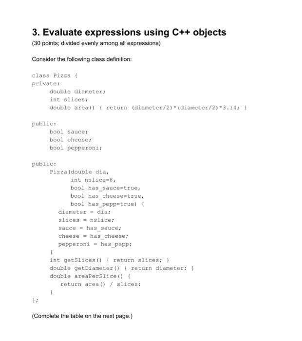  3. Evaluate expressions using C++ objects (30 points; divided evenly among
