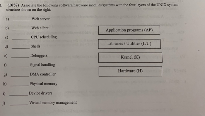  I need help with this question. (Operating system) . (10%) Associate