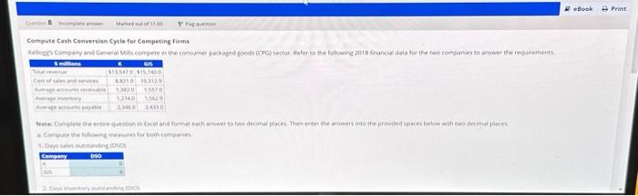  Compute Cash Comversion Cycte for Competing Fiems 2. Days inventory outstanding