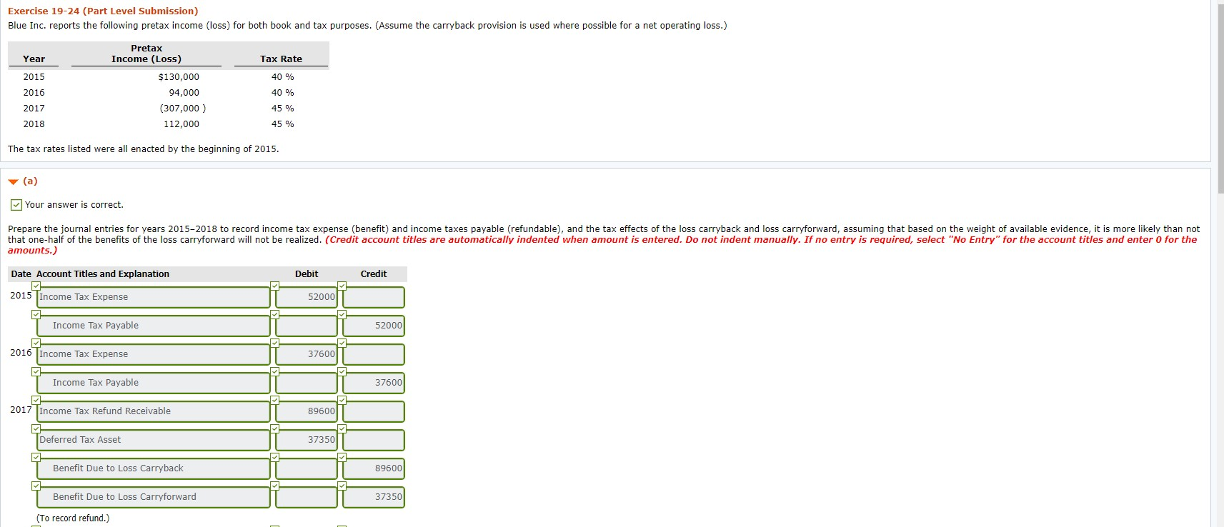 Please help with Part (C ) Exercise 19-24 (Part Level Submission) Blue