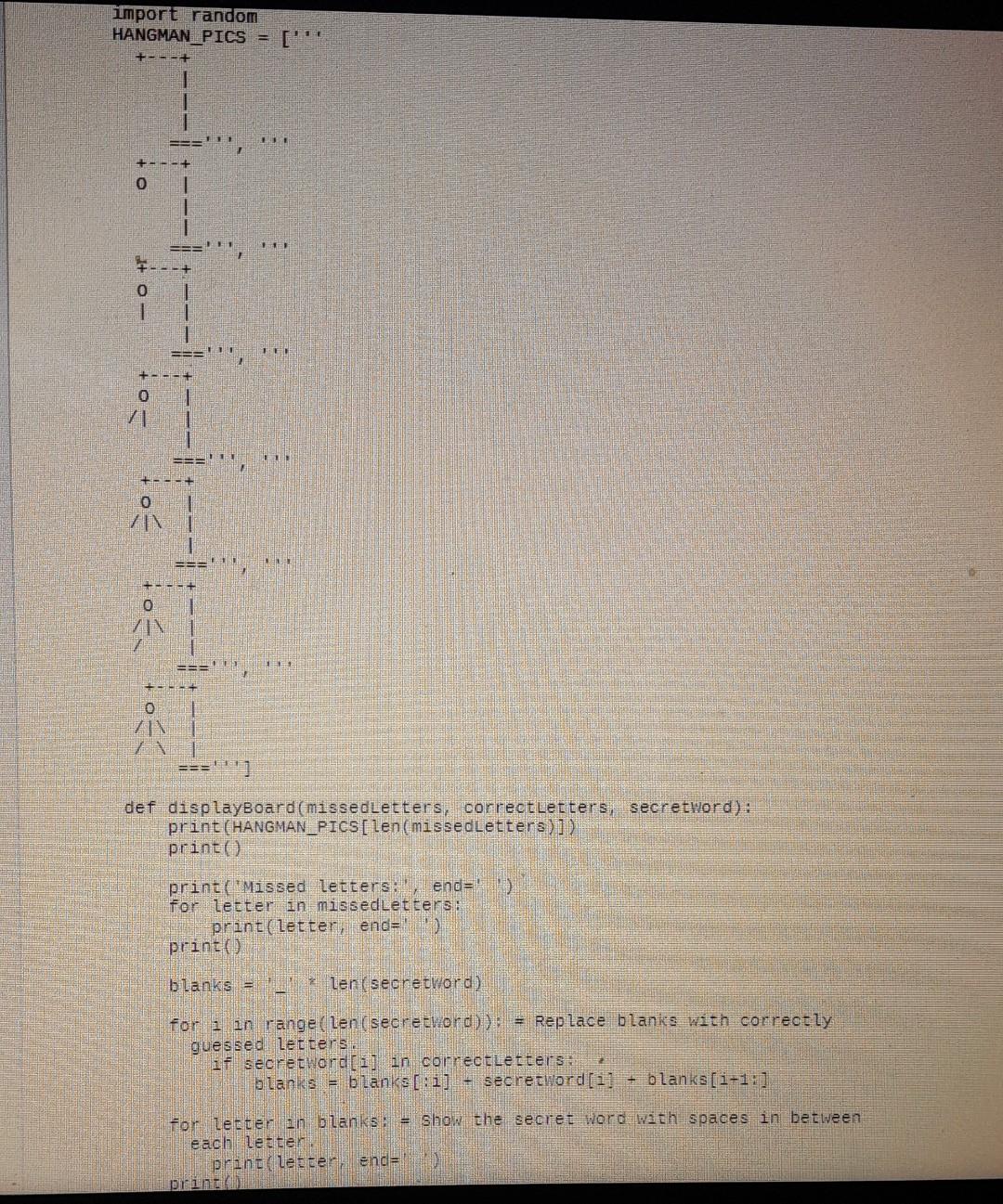 user for their name - Introduces the Hangman Game - List of