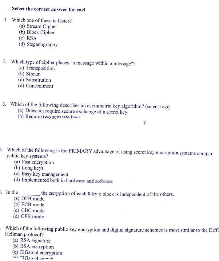  Select the correct answer for eacf 1. Which one of these