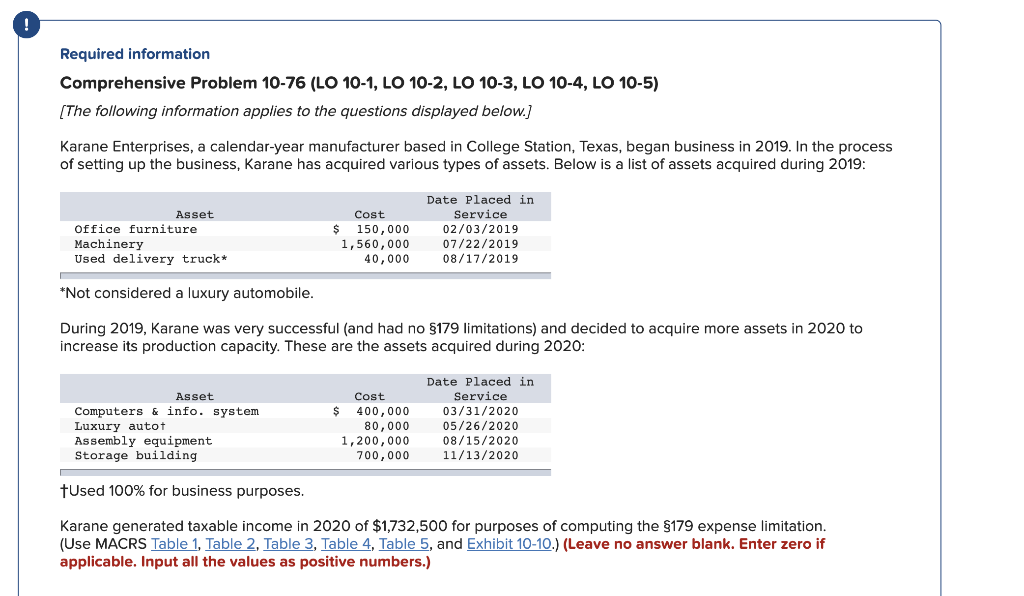  Required information Comprehensive Problem 10-76 (LO 10-1, LO 10-2, LO 10-3,