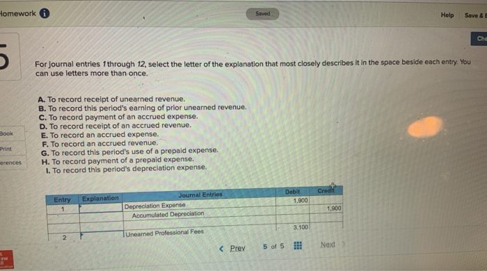  Homework Saved Help Save & E Che For journal entries 1
