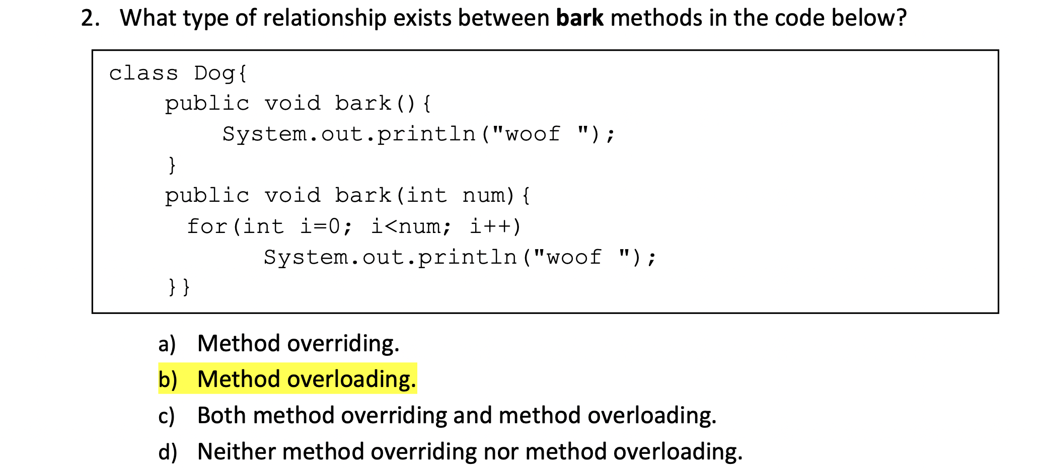 M251-MOCK-FINAL-Fall-2020-2021 Page 2 of 10 a) Bird bird = new Chicken(); b)