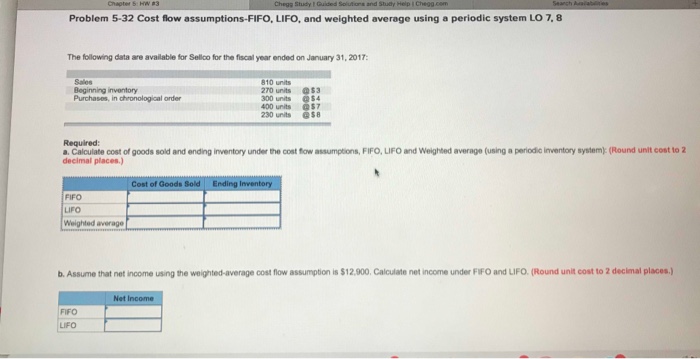 Tatum needs help Problem 5-32 Cost flow assumptions-FIFO, LIFO, and weighted