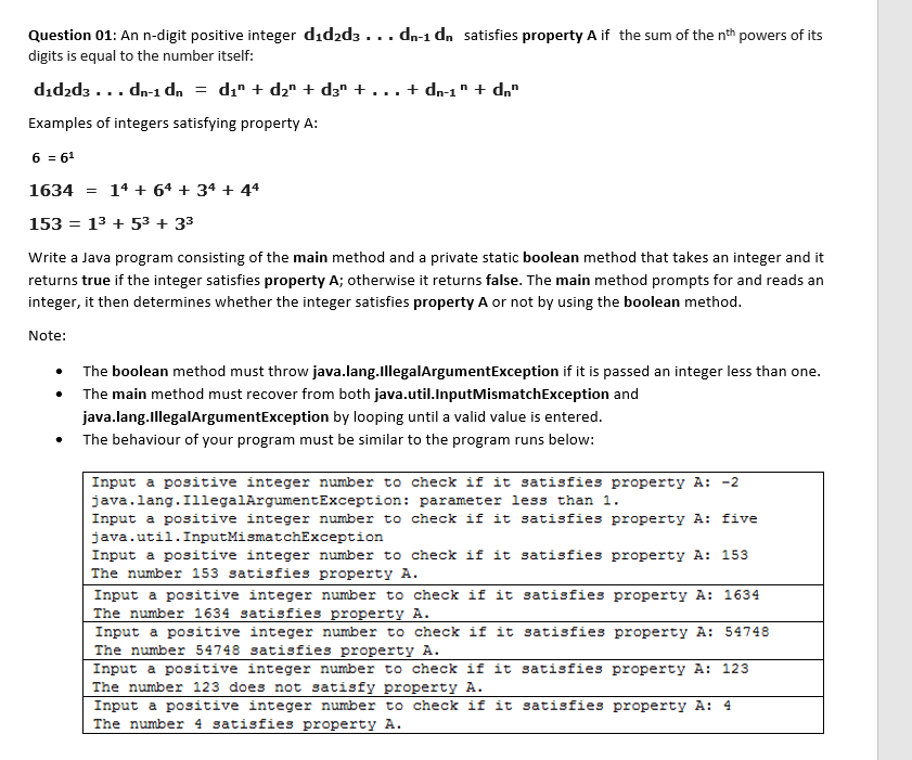 Question 01: An n-digit positive integer d1d2d3-.. dn-1 dn satisfies property