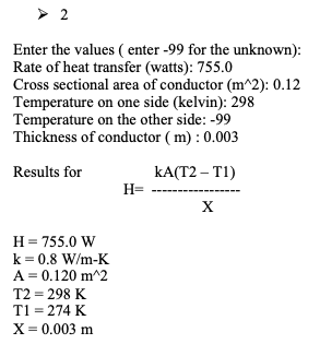 k-coefficient of thermal conductivity for the substance A- cross sectional area in