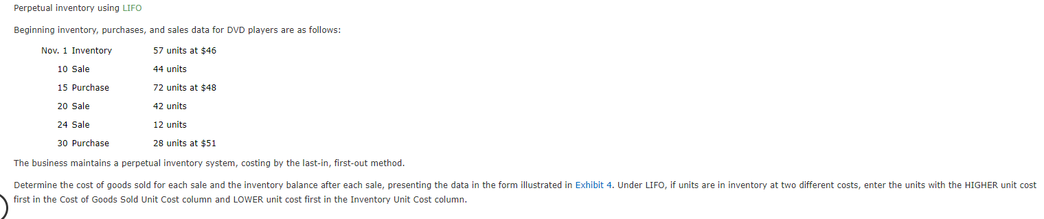 Please Help! Perpetual inventory using LIFO Beginning inventory, purchases, and sales data