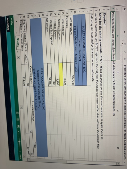  solve for missing amounts and understand how the finacial statements are