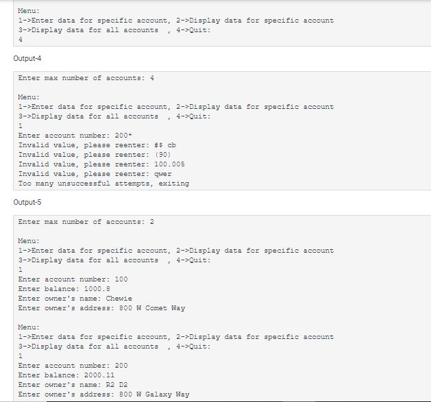 accounts. Specifically, the program allows the user to enter the data related