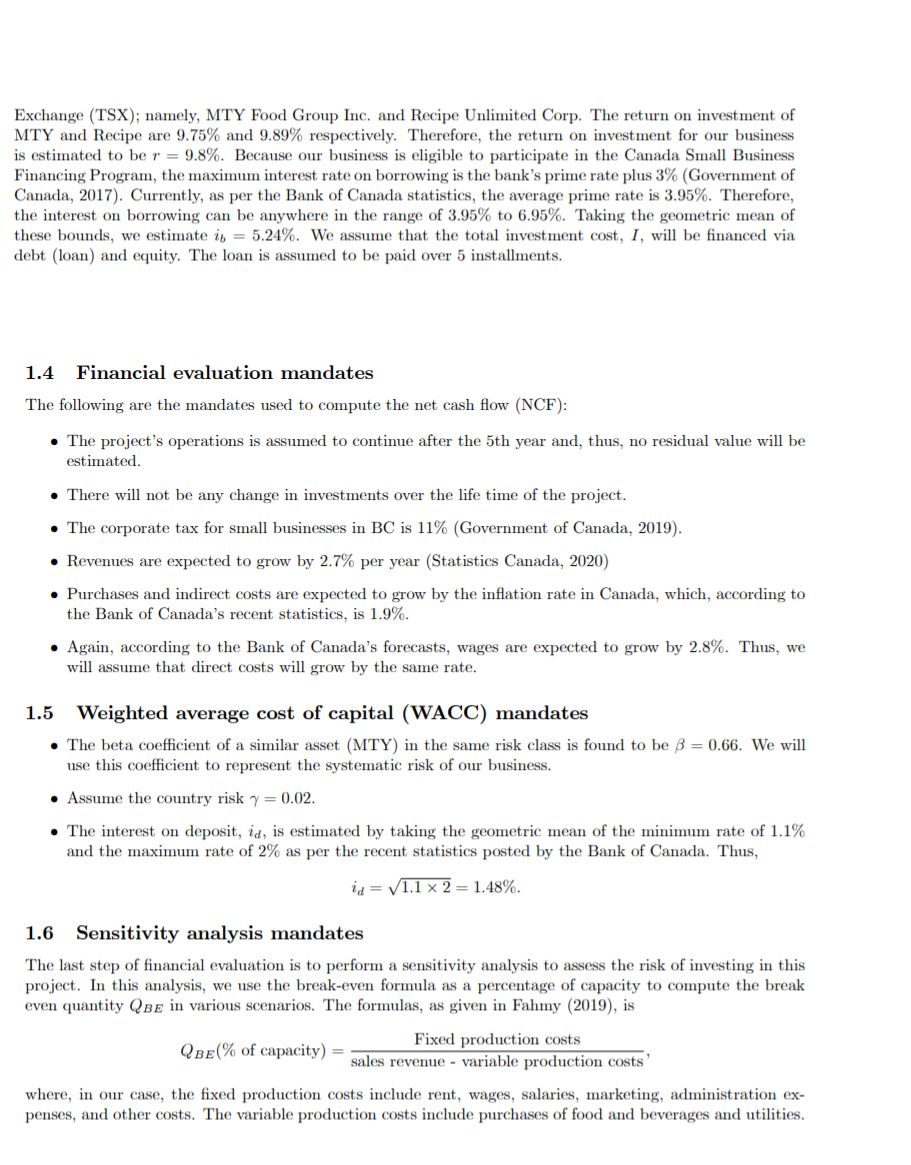 the financial feasibility of opening a new small burger restaurant in downtown