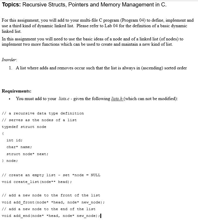 Type in C++ programming!!! Topics: Recursive Structs, Pointers and Memory Management in
