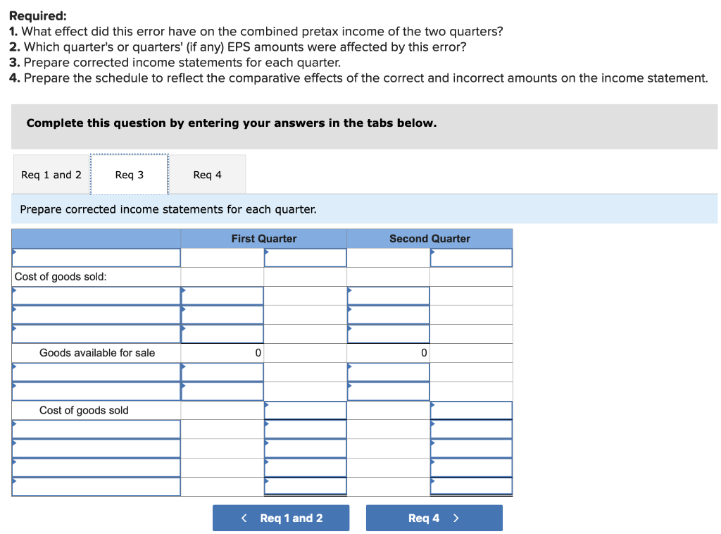 discovered that the ending inventory for the first quarter should have been