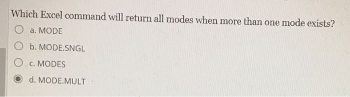  Which Excel command will return all modes when more than one