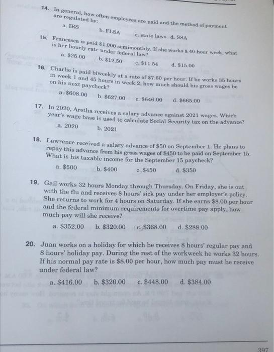 beginning your final examination. Select the correct letter for the answer to