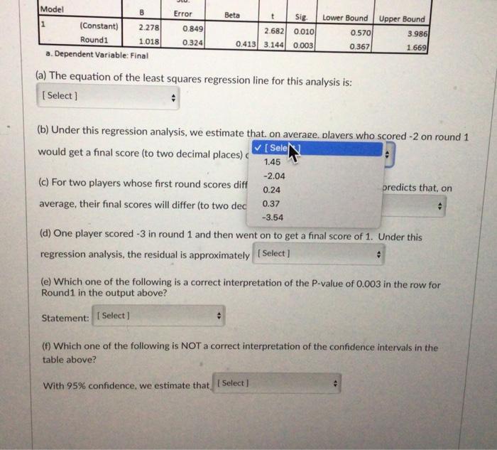final round? Data was gathered for a random sample of players from