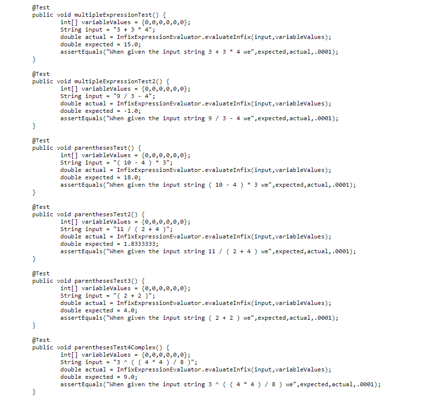 which takes in an infix expression and an array of numeric values.