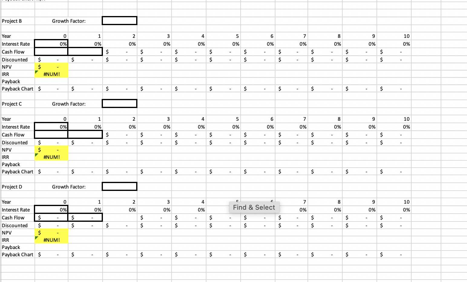 be filled in with the appropriate numbers pertaining to the project. Cells