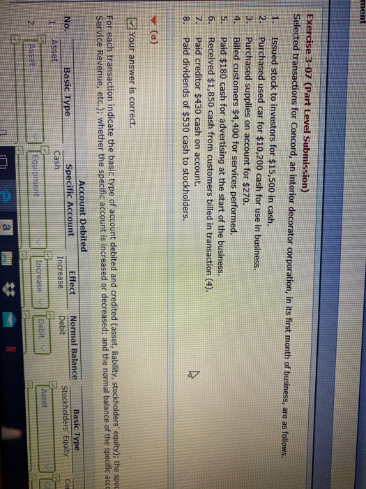  ment Exercise 3-07 (Part Level Submission) Selected transactions for Concord, an