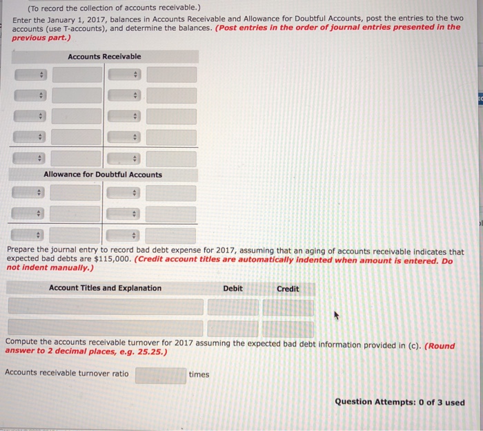 doubtful accounts During 2017, the company had the following transactions related to