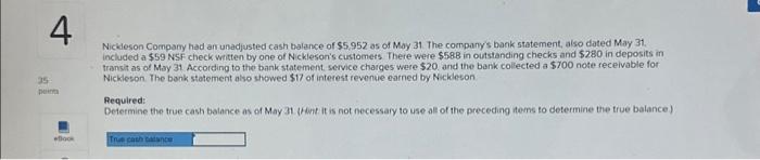  chapter 4 question 4 4 35 points eBook Nickleson Company had