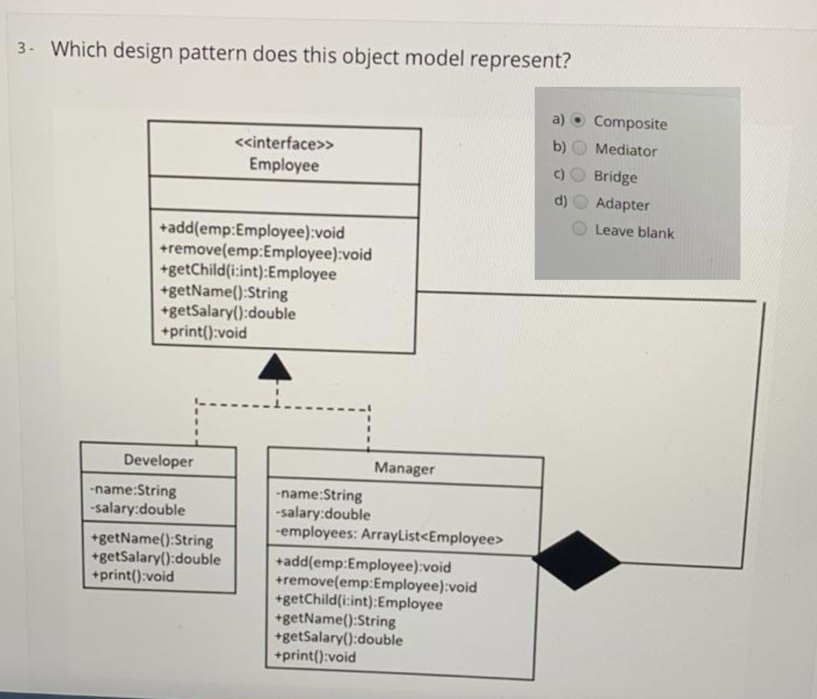  Which design pattern does this object model represent? \table[[\table[[ 