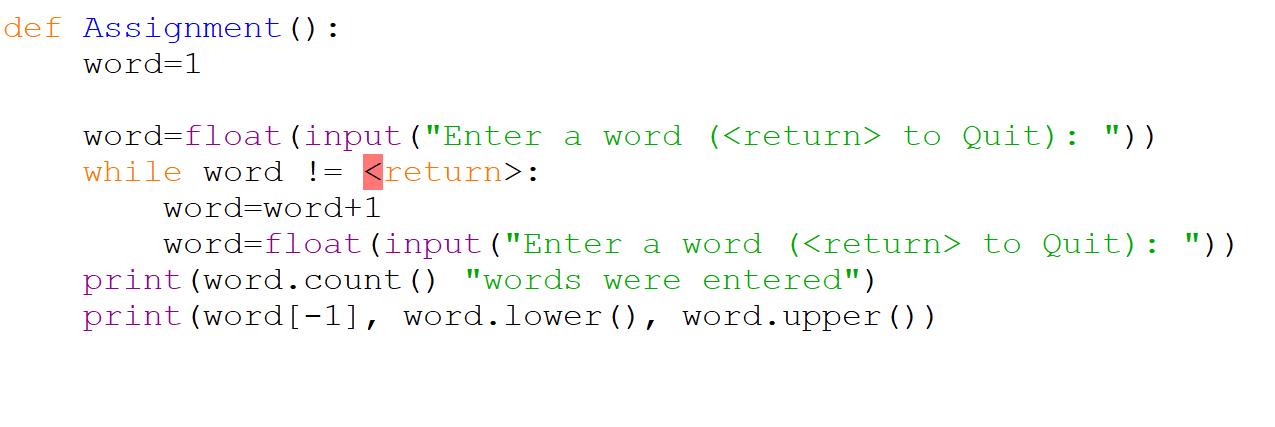 how to create a loop that ends on return and prints the