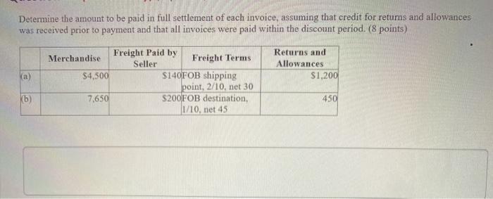 please answer asp thank you Determine the amount to be paid in