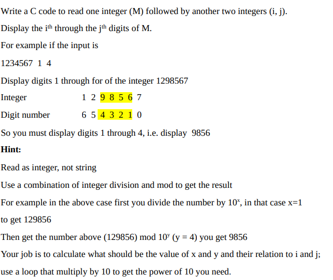  Write a C code to read one integer (M) followed by