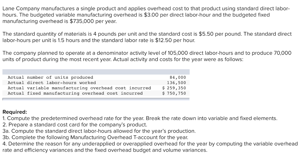 Chapter 10 Appendix - answer all questions below Lane Company manufactures a