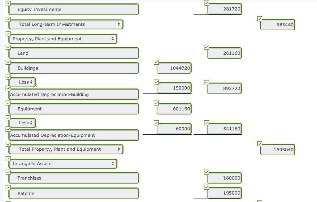 (long-term) Notes Payable (short-term) Accounts Payable Selling Expenses Investment Revenue Land Buildings
